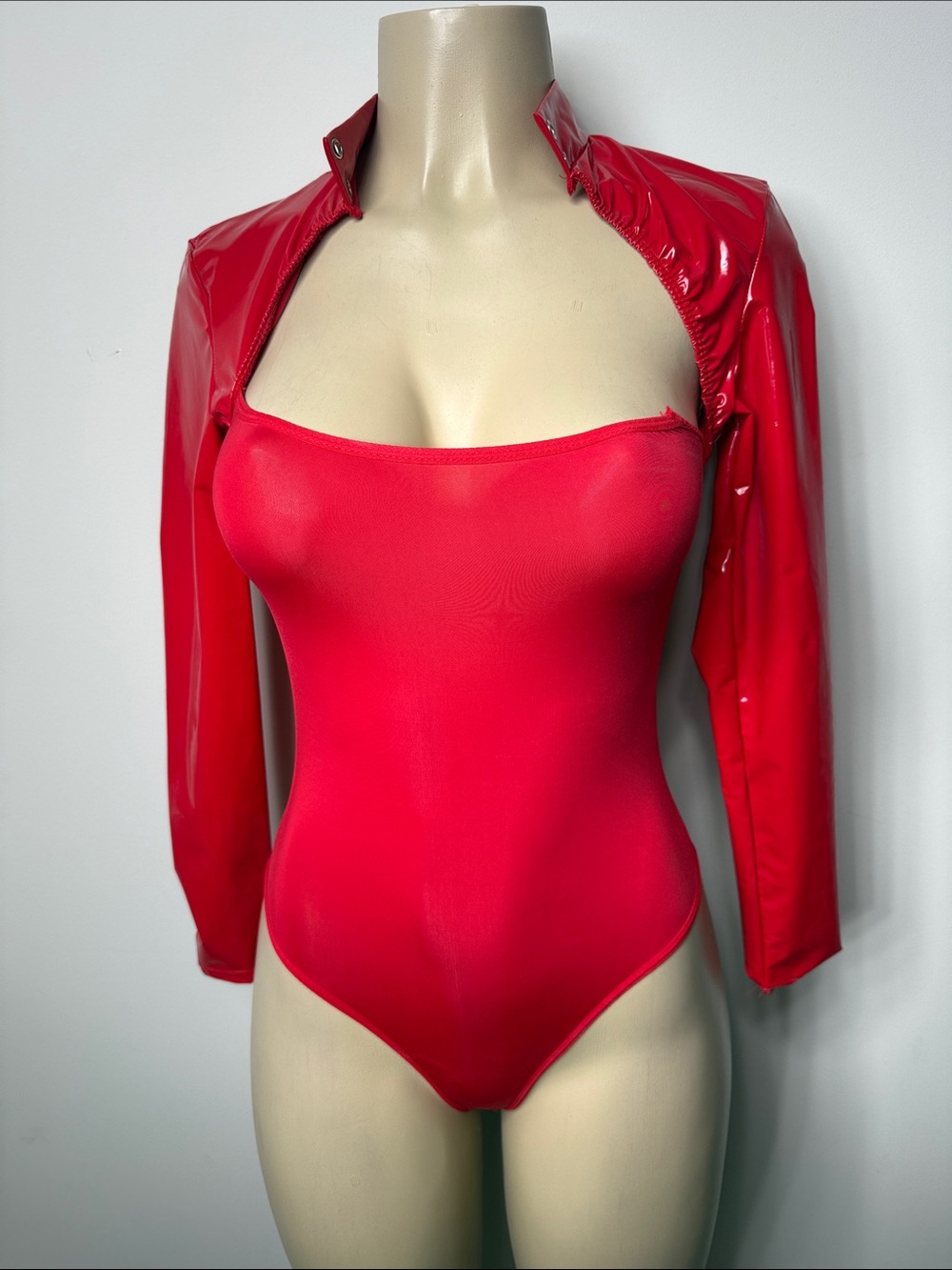 Red Strapless Bodysuit with Cropped Jacket - Women's Top